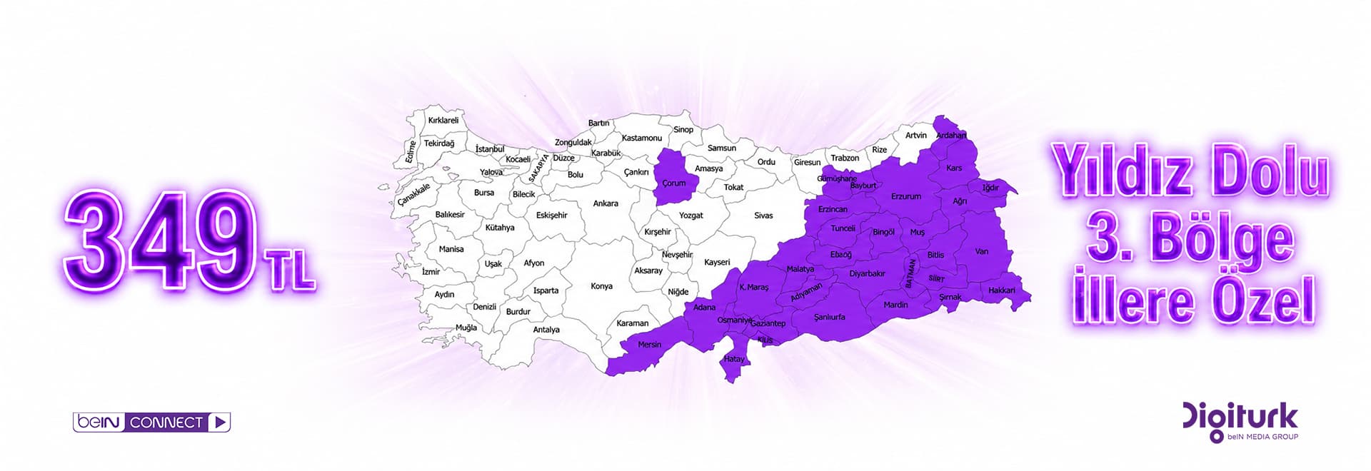 3. Bölge İllere Özel, Yıldız Dolu kutulu Digitürk paketi bölge haritası