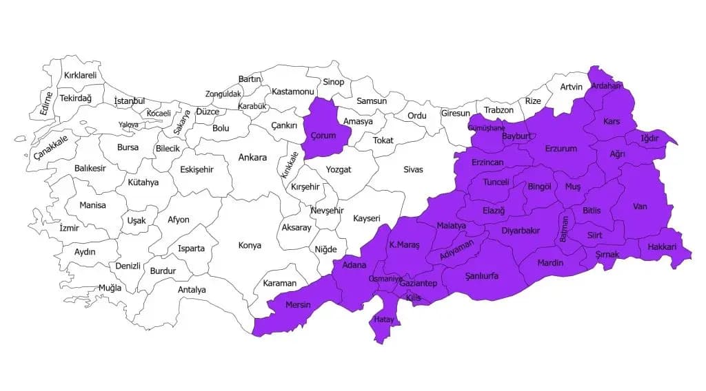 3. Bölge İllere Özel, Yıldız Dolu kutulu Digitürk paketi bölge haritası